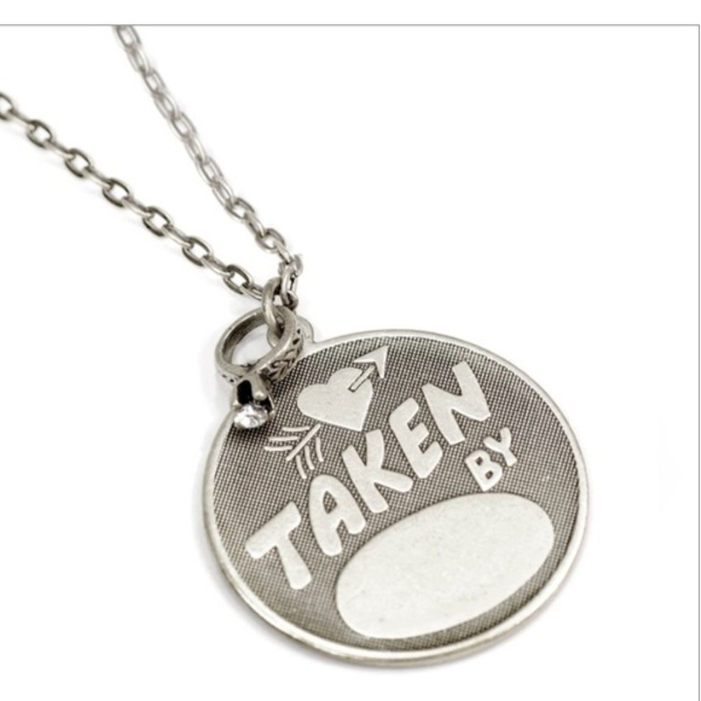 Retro "Taken by" silver metal necklace